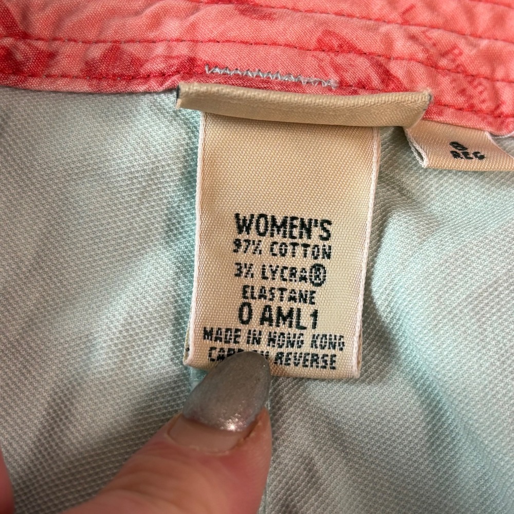 LL Bean Vintage Women Aqua Blue Chino Pants Coral Trim Button Hem Size 8 Reg - Picture 3 of 10